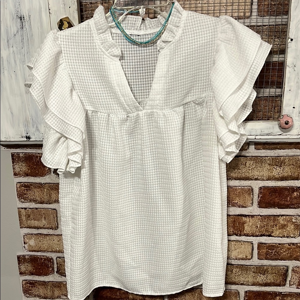 White Ruffled Women's Top